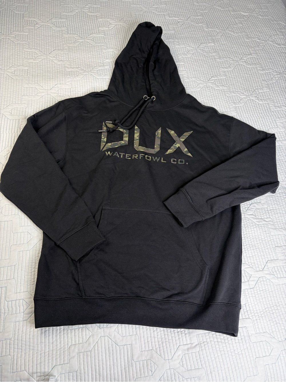 Dux Waterfowl Co Black Hoodie Camouflage Hunting Fleece Pullover Sweatshirt L